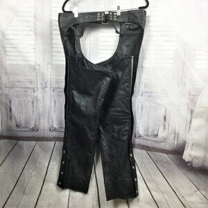 Vintage Black Leather Biker Chaps L